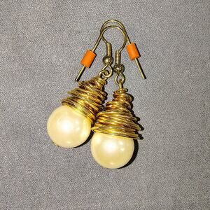 Gold Wire and Pearl Drop Earrings